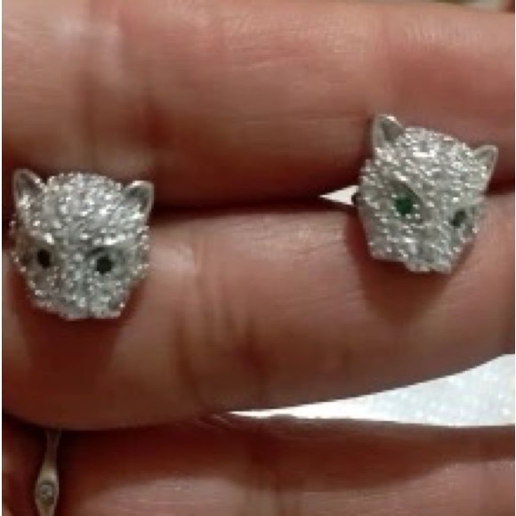 Tsavorite & Diamond Cheetah Stud Earrings - Picture 11 of 16